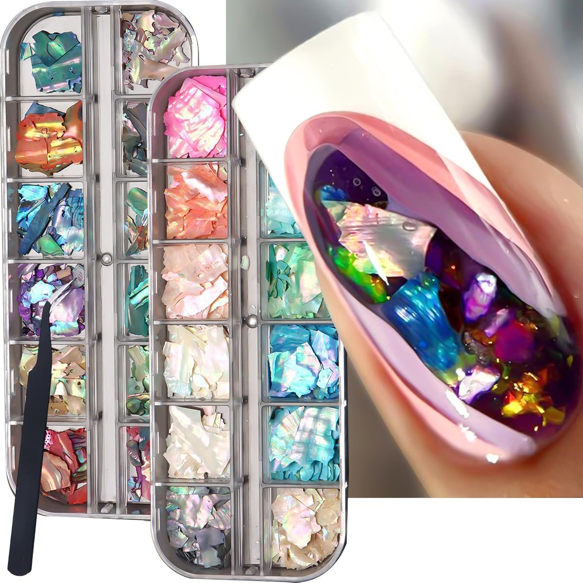 Aurora Shell Nail Glitter Flakes – Holografische Unregelmäßige Abalone-Scheiben, Muschel-Sequins für Nagelkunst, 3D-Funkelnde Nagelspitzen für Frühling/Sommer DIY Maniküre