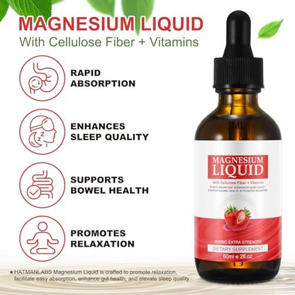 Magnesiumglycinat Flüssig – Hochabsorbierendes Magnesium Liquid mit Vitamin B, C und D für Knochen, Entspannung, Schlaf, Herz und Muskeln – Erdbeergeschmack (59 ml)