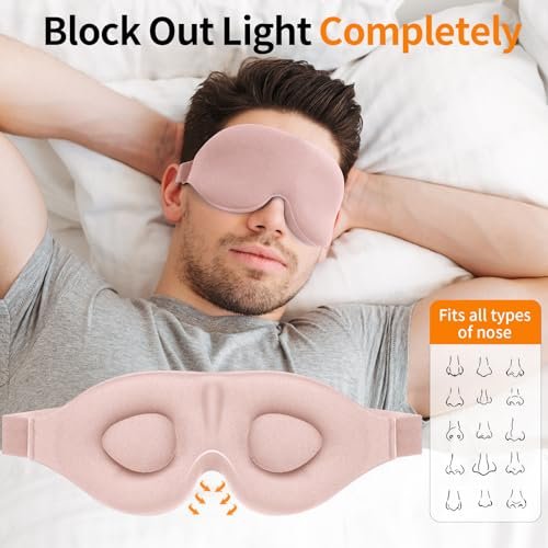 NEWVANGA Schlafmaske für Seiten- und Rückenschläfer – Luxuriöse 3D-Schlafmaske mit Null-Druck, Lichtblockierend, Atmungsaktiv – Memory Foam – Rosa