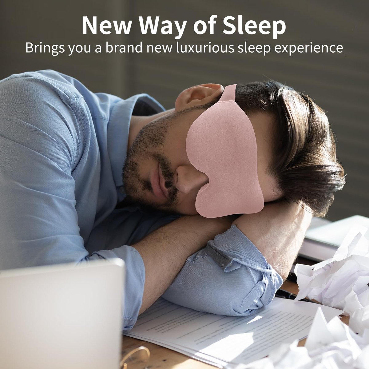 NEWVANGA Schlafmaske für Seiten- und Rückenschläfer – Luxuriöse 3D-Schlafmaske mit Null-Druck, Lichtblockierend, Atmungsaktiv – Memory Foam – Rosa