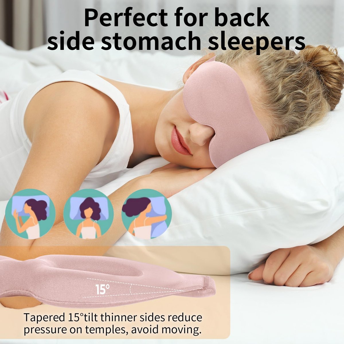NEWVANGA Schlafmaske für Seiten- und Rückenschläfer – Luxuriöse 3D-Schlafmaske mit Null-Druck, Lichtblockierend, Atmungsaktiv – Memory Foam – Rosa