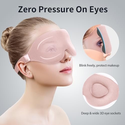 NEWVANGA Schlafmaske für Seiten- und Rückenschläfer – Luxuriöse 3D-Schlafmaske mit Null-Druck, Lichtblockierend, Atmungsaktiv – Memory Foam – Rosa