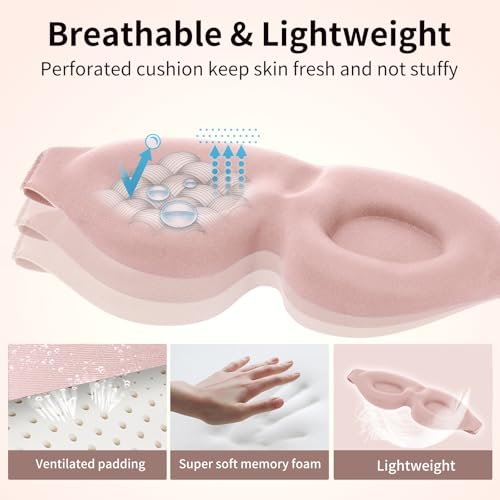 NEWVANGA Schlafmaske für Seiten- und Rückenschläfer – Luxuriöse 3D-Schlafmaske mit Null-Druck, Lichtblockierend, Atmungsaktiv – Memory Foam – Rosa