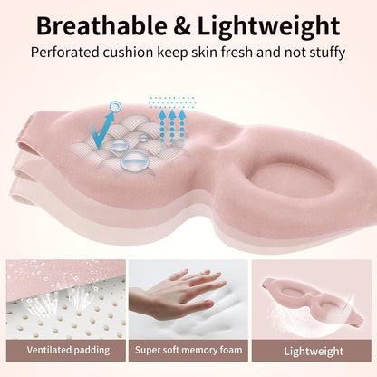 NEWVANGA Schlafmaske für Seiten- und Rückenschläfer – Luxuriöse 3D-Schlafmaske mit Null-Druck, Lichtblockierend, Atmungsaktiv – Memory Foam – Rosa