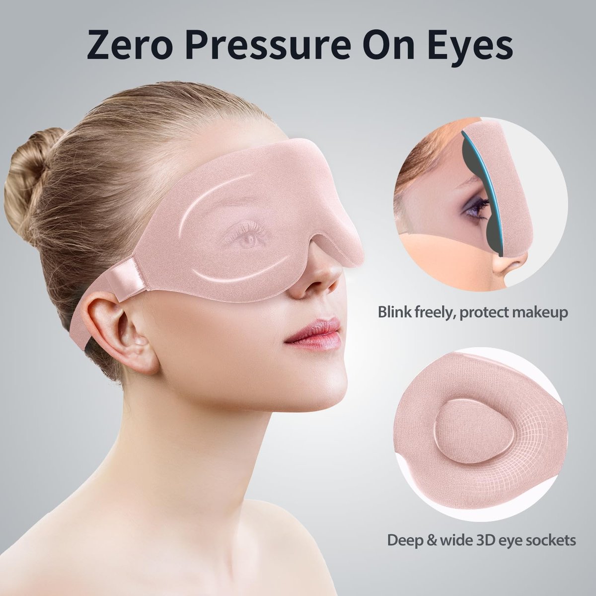 NEWVANGA Schlafmaske für Seiten- und Rückenschläfer – Luxuriöse 3D-Schlafmaske mit Null-Druck, Lichtblockierend, Atmungsaktiv – Memory Foam – Rosa