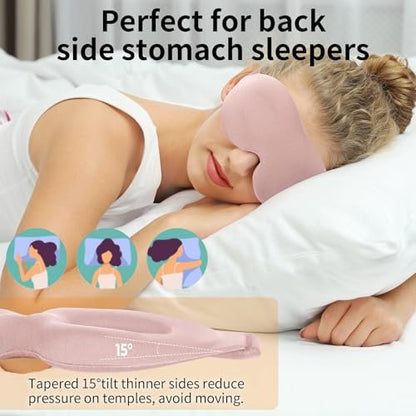 NEWVANGA Schlafmaske für Seiten- und Rückenschläfer – Luxuriöse 3D-Schlafmaske mit Null-Druck, Lichtblockierend, Atmungsaktiv – Memory Foam – Rosa
