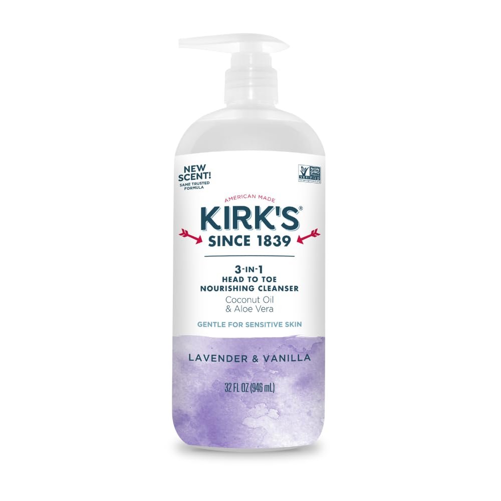 Kirk's 3-in-1 Head to Toe Nährender Flüssigreiniger – für Männer, Frauen & Kinder – Premium Kokosöl & Aloe Vera – Nicht-GVO & Vegan – Lavendel & Vanille – 946 ml