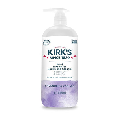 Kirk's 3-in-1 Head to Toe Nährender Flüssigreiniger – für Männer, Frauen & Kinder – Premium Kokosöl & Aloe Vera – Nicht-GVO & Vegan – Lavendel & Vanille – 946 ml