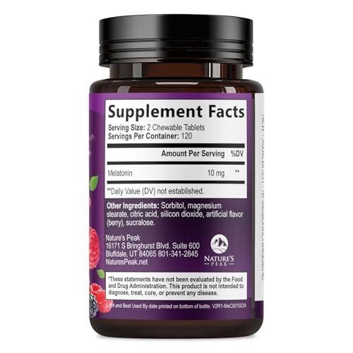 Nature's Peak Melatonin Schlafunterstützung - 10mg pro Portion, schnell lösliche Tabletten mit Erdbeergeschmack, 240 Stück (60 Tage Vorrat)