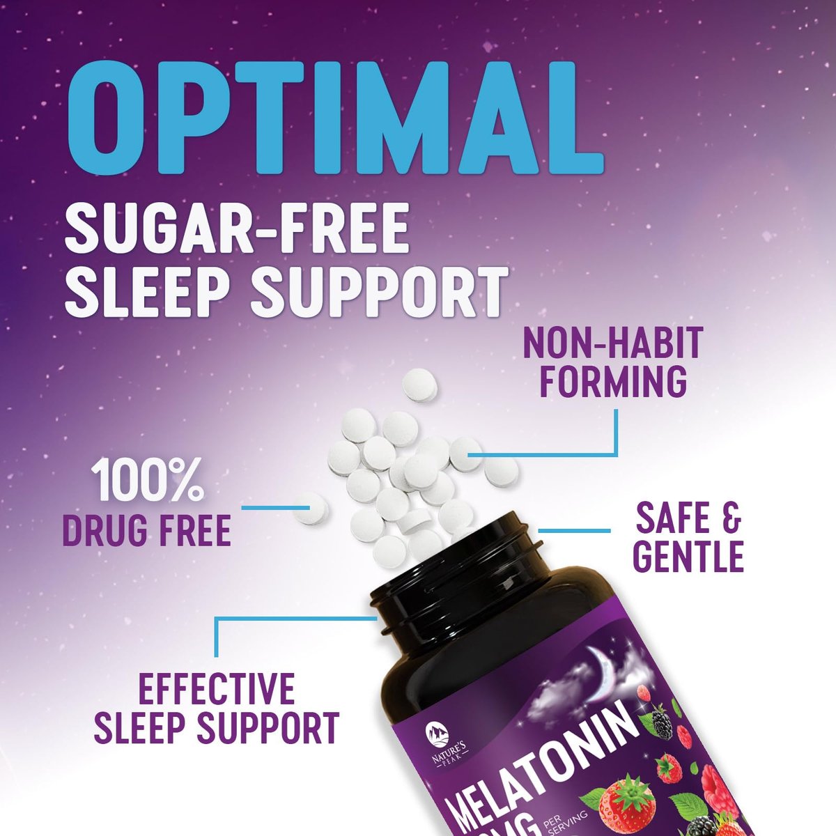 Nature's Peak Melatonin Schlafunterstützung - 10mg pro Portion, schnell lösliche Tabletten mit Erdbeergeschmack, 240 Stück (60 Tage Vorrat)