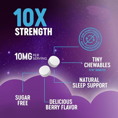 Nature's Peak Melatonin Schlafunterstützung - 10mg pro Portion, schnell lösliche Tabletten mit Erdbeergeschmack, 240 Stück (60 Tage Vorrat)