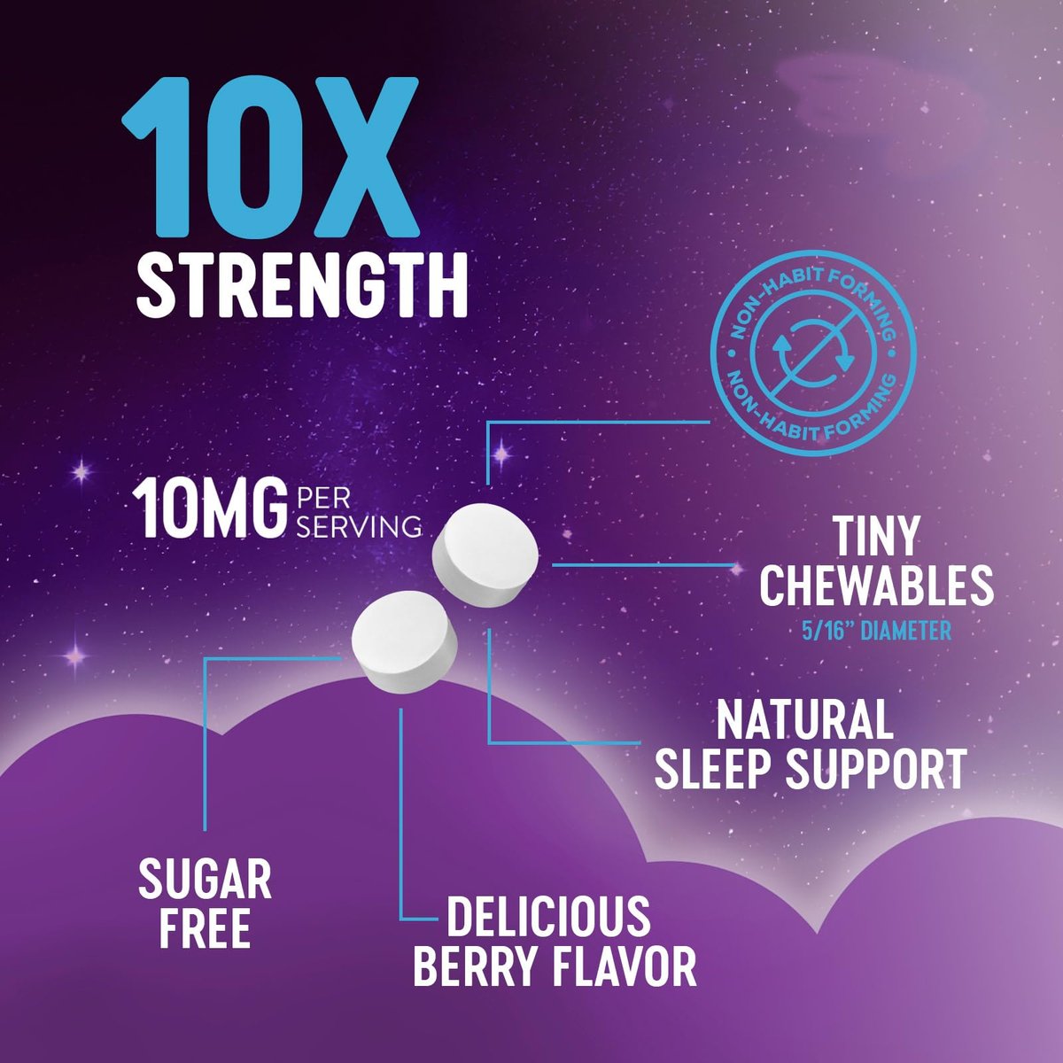 Nature's Peak Melatonin Schlafunterstützung - 10mg pro Portion, schnell lösliche Tabletten mit Erdbeergeschmack, 240 Stück (60 Tage Vorrat)