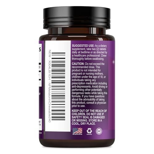 Nature's Peak Melatonin Schlafunterstützung - 10mg pro Portion, schnell lösliche Tabletten mit Erdbeergeschmack, 240 Stück (60 Tage Vorrat)