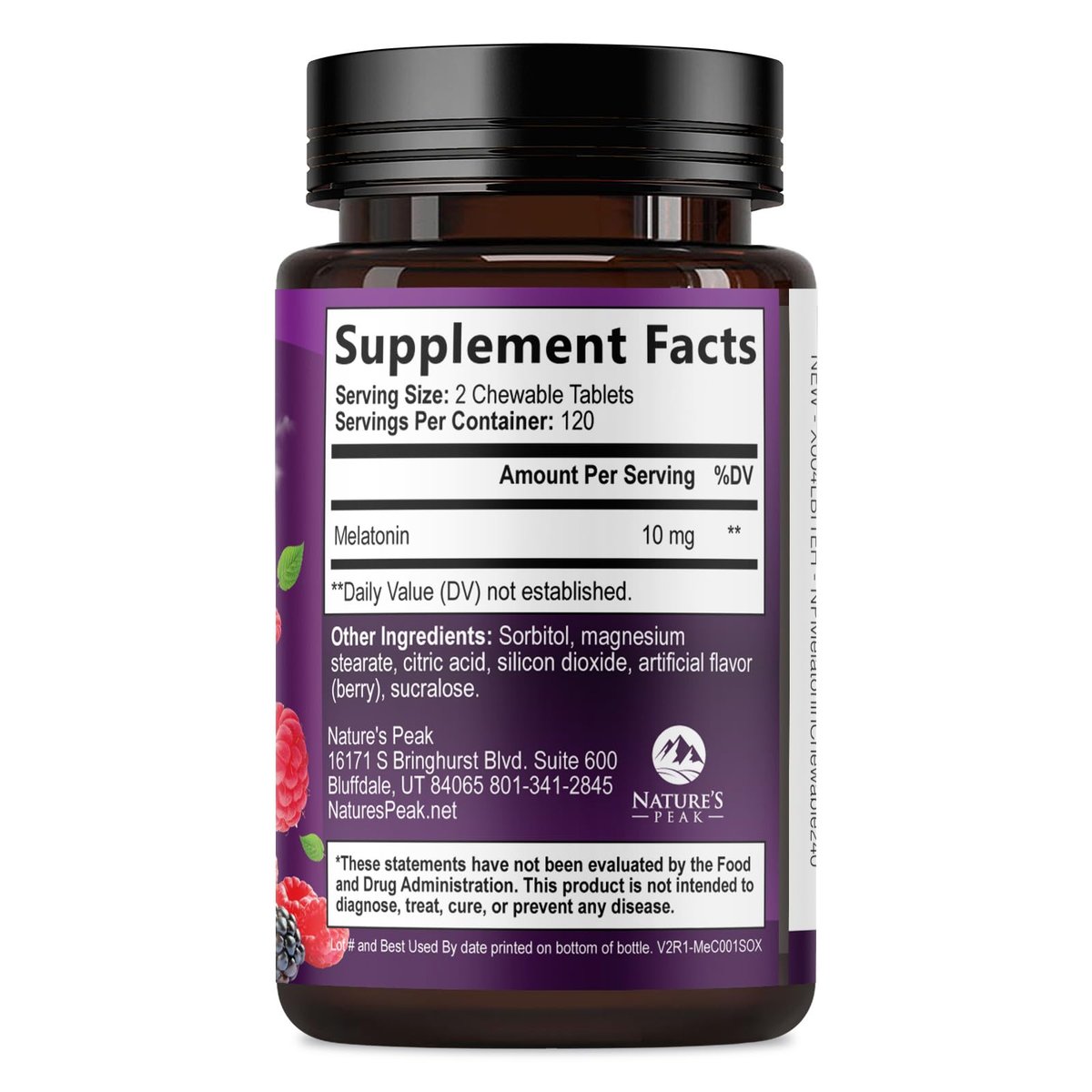 Nature's Peak Melatonin Schlafunterstützung - 10mg pro Portion, schnell lösliche Tabletten mit Erdbeergeschmack, 240 Stück (60 Tage Vorrat)