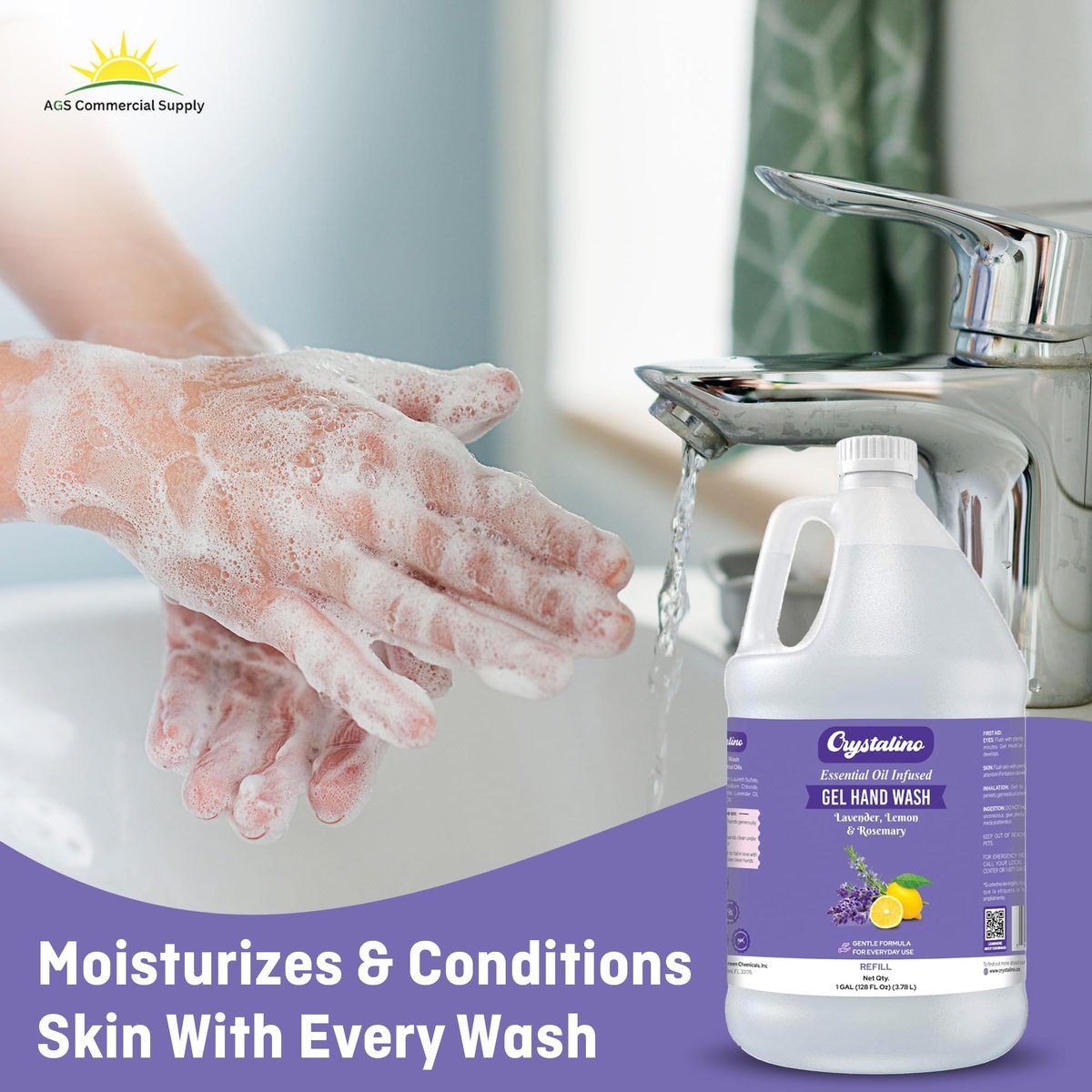 Crystalino Lavendel Ätherisches Öl Handseife Nachfüllpackung (3,78 l) – Flüssigseife für die Hände, nicht antibakteriell, Großeinkauf