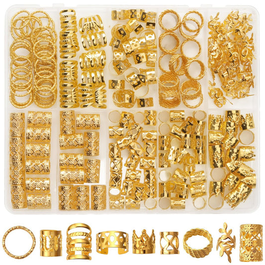 CPOXITI 220-teiliger Haarschmuck für Dreadlocks, goldene Haarspangen, Ringe, Manschetten und Clips für Frauen