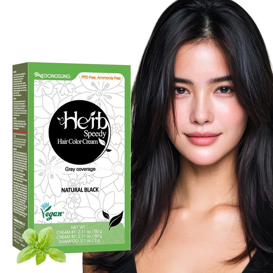 Dongsung Herb Speedy Color Cream Naturalschwarz – Koreanische pflanzliche vegane Haarfarbe, PPD-frei, ammoniakfrei, hypoallergen – 100% Grauabdeckung, geruchlos, dermatologisch getestet, schnelle 20-minütige Anwendung