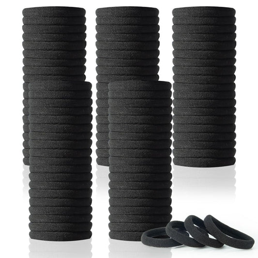 100 Stück AOHIEDI Schonende Haargummis für Frauen und Mädchen, Elastische Haarbänder für alle Haartypen, Dick oder Dünn, Einfach zu Entfernen und Verheddern Nicht, Aufgerüstet, Schwarz