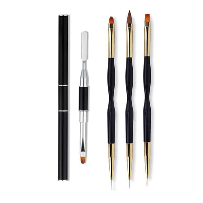 FULINJOY 4-in-1 Nail Art Set – Doppelendiger Polygel-Pinsel, 3 Nagelzeichnen-Stifte, Doppelend-Nagelkunst-Pinsel-Set für Acryl, Runde & Flache Mal- und Liner-Pinsel