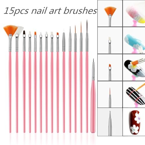 FULINJOY 20-teiliges Nageldesign-Set: 15 Nagelkunstpinsel + 5 doppelendige Dotting-Werkzeuge – Professionelles Nail-Art-Zubehör