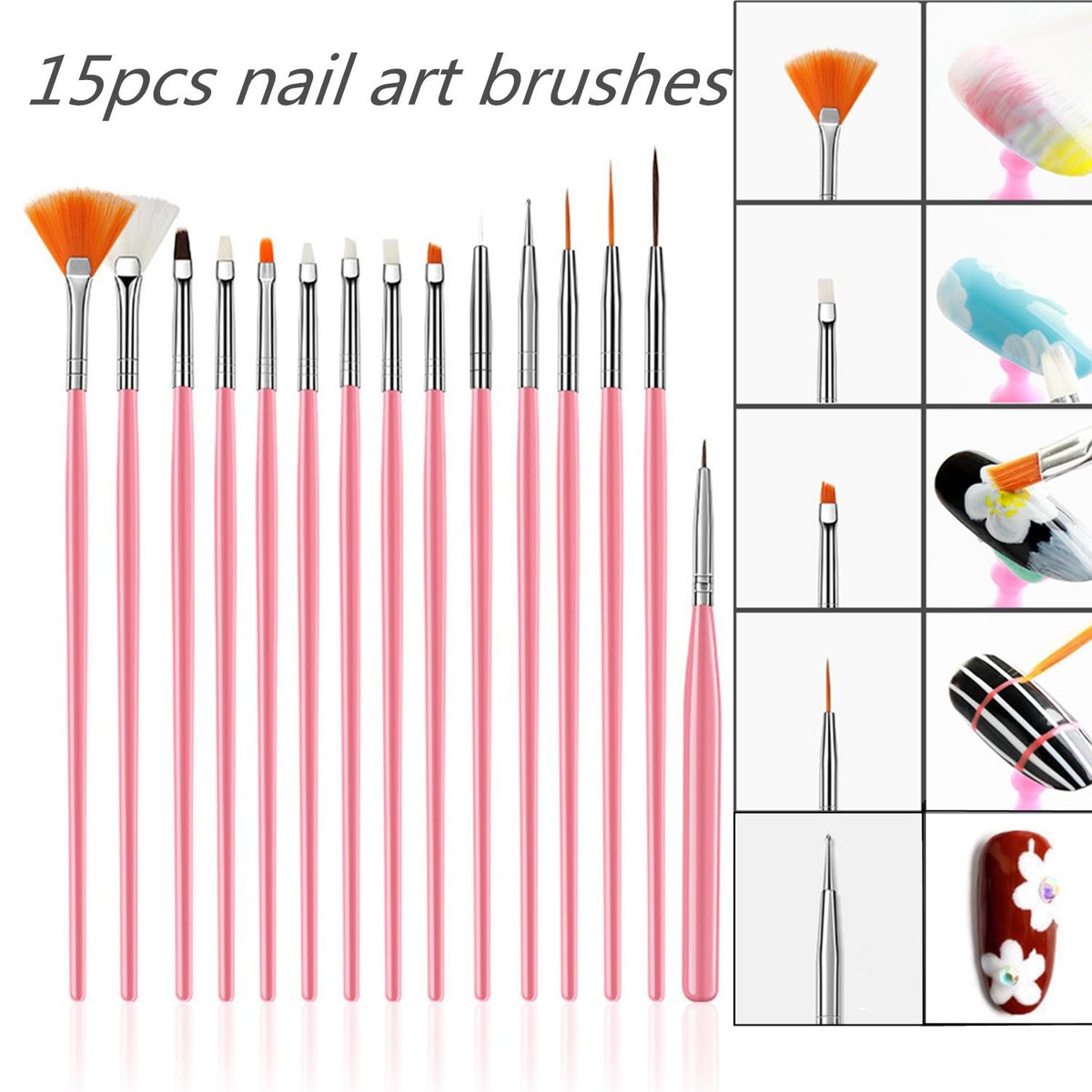 FULINJOY 20-teiliges Nageldesign-Set: 15 Nagelkunstpinsel + 5 doppelendige Dotting-Werkzeuge – Professionelles Nail-Art-Zubehör
