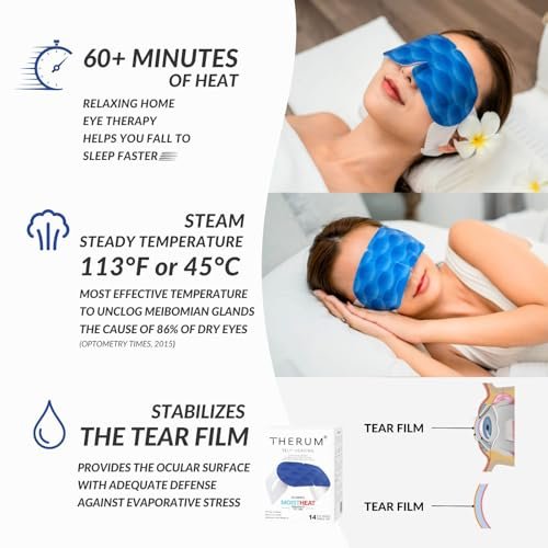 THERUM 120 Min Lang anhaltende Selbstheizende Dampf-Augenmaske für müde & trockene Augen, Meibom-Drüsen-Dysfunktion, Gerstenkorn, Blepharitis (14 Einheiten/1 Box)