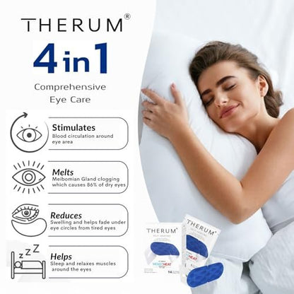 THERUM 120 Min Lang anhaltende Selbstheizende Dampf-Augenmaske für müde & trockene Augen, Meibom-Drüsen-Dysfunktion, Gerstenkorn, Blepharitis (14 Einheiten/1 Box)