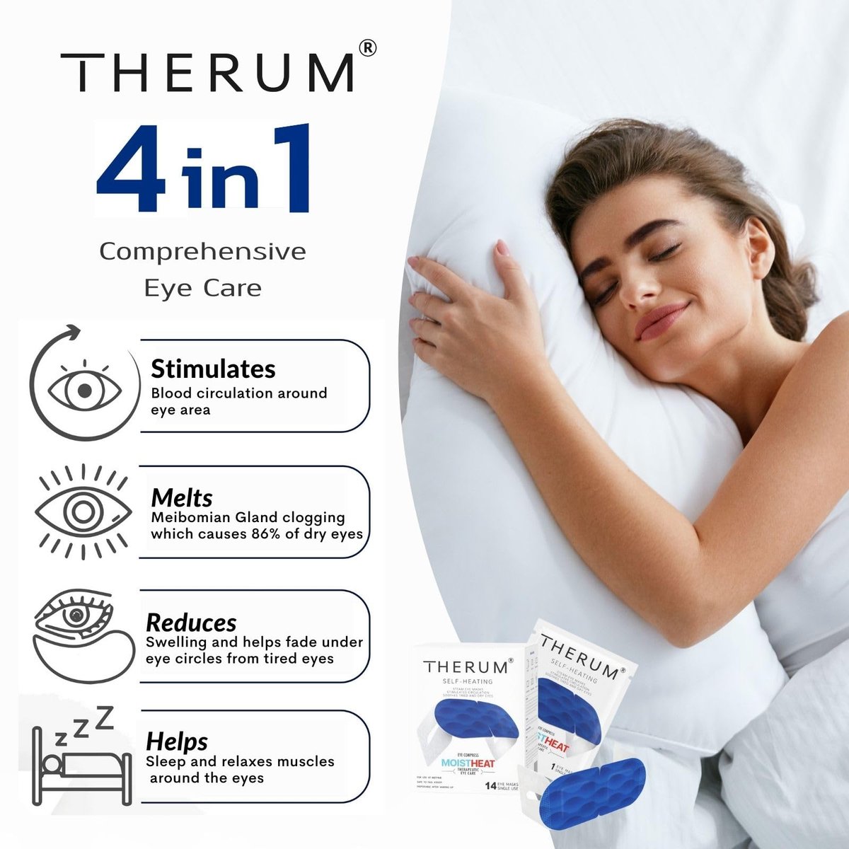 THERUM 120 Min Lang anhaltende Selbstheizende Dampf-Augenmaske für müde & trockene Augen, Meibom-Drüsen-Dysfunktion, Gerstenkorn, Blepharitis (14 Einheiten/1 Box)