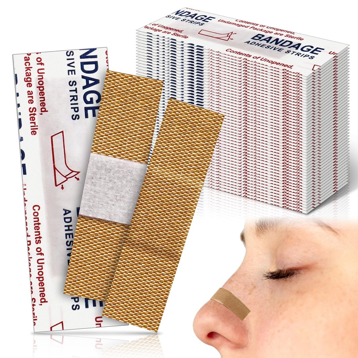 Funtery 200 Stück Stoffpflaster 0,38" x 1,5" Rechteckig, Flexible Klebende Kleine Gesichtspflaster mit Saugkissen für die Wundversorgung