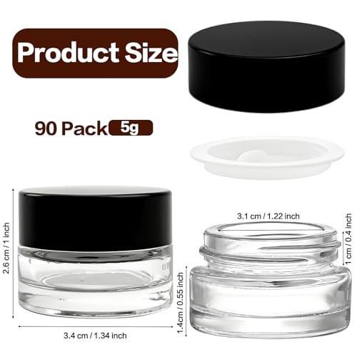Seuqhck 90er-Pack 5 ml kleine klare Gläser, leere Glas-Kosmetikbehälter in Bulk mit luftdichtem Deckel, Creme-Behälter für Beauty-Proben, Reisen, Lotionen, Essenzen (klar & schwarz)