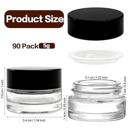 Seuqhck 90er-Pack 5 ml kleine klare Gläser, leere Glas-Kosmetikbehälter in Bulk mit luftdichtem Deckel, Creme-Behälter für Beauty-Proben, Reisen, Lotionen, Essenzen (klar & schwarz)