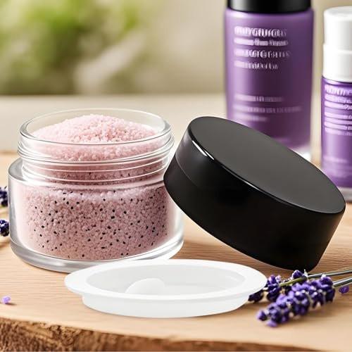 Seuqhck 90er-Pack 5 ml kleine klare Gläser, leere Glas-Kosmetikbehälter in Bulk mit luftdichtem Deckel, Creme-Behälter für Beauty-Proben, Reisen, Lotionen, Essenzen (klar & schwarz)