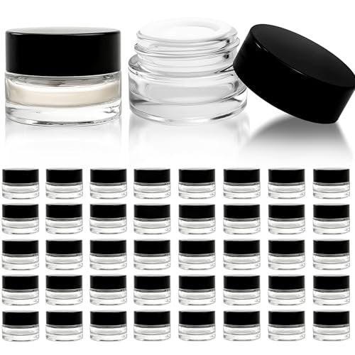 Seuqhck 90er-Pack 5 ml kleine klare Gläser, leere Glas-Kosmetikbehälter in Bulk mit luftdichtem Deckel, Creme-Behälter für Beauty-Proben, Reisen, Lotionen, Essenzen (klar & schwarz)