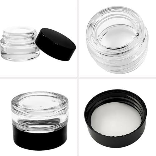 Seuqhck 90er-Pack 5 ml kleine klare Gläser, leere Glas-Kosmetikbehälter in Bulk mit luftdichtem Deckel, Creme-Behälter für Beauty-Proben, Reisen, Lotionen, Essenzen (klar & schwarz)