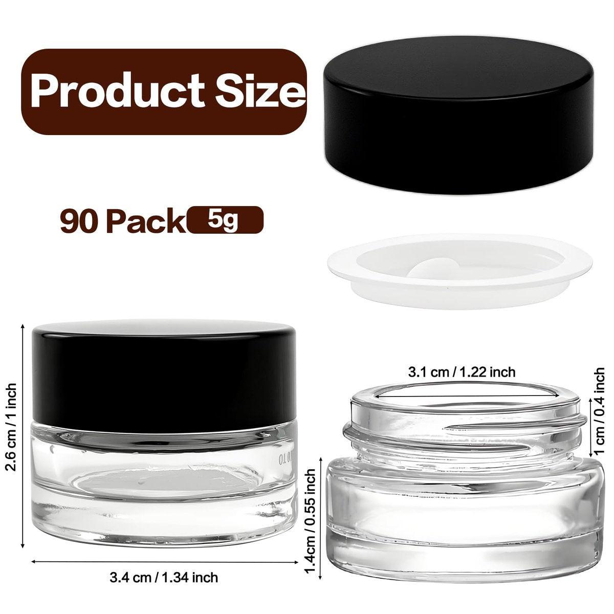 Seuqhck 90er-Pack 5 ml kleine klare Gläser, leere Glas-Kosmetikbehälter in Bulk mit luftdichtem Deckel, Creme-Behälter für Beauty-Proben, Reisen, Lotionen, Essenzen (klar & schwarz)