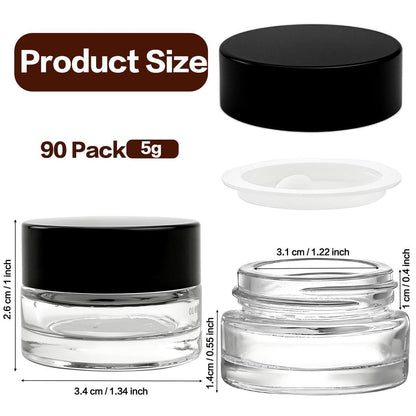 Seuqhck 90er-Pack 5 ml kleine klare Gläser, leere Glas-Kosmetikbehälter in Bulk mit luftdichtem Deckel, Creme-Behälter für Beauty-Proben, Reisen, Lotionen, Essenzen (klar & schwarz)