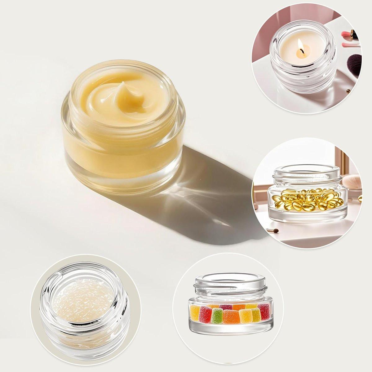 Seuqhck 90er-Pack 5 ml kleine klare Gläser, leere Glas-Kosmetikbehälter in Bulk mit luftdichtem Deckel, Creme-Behälter für Beauty-Proben, Reisen, Lotionen, Essenzen (klar & schwarz)