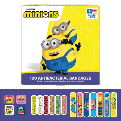 Minions Kinderpflaster, 3 verschiedene Größen, 100 Stück | Haften wie Aufkleber, flexible Wundpflaster für kleine Schnitte, Schrammen und Verbrennungen. Tolles Geschenk für Kinder.
