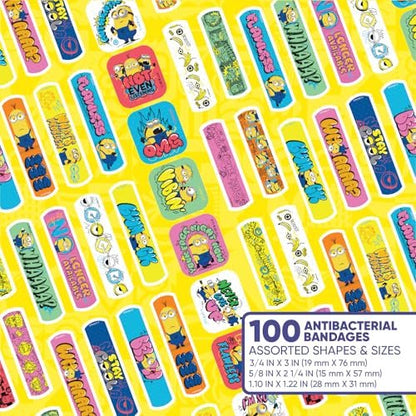 Minions Kinderpflaster, 3 verschiedene Größen, 100 Stück | Haften wie Aufkleber, flexible Wundpflaster für kleine Schnitte, Schrammen und Verbrennungen. Tolles Geschenk für Kinder.