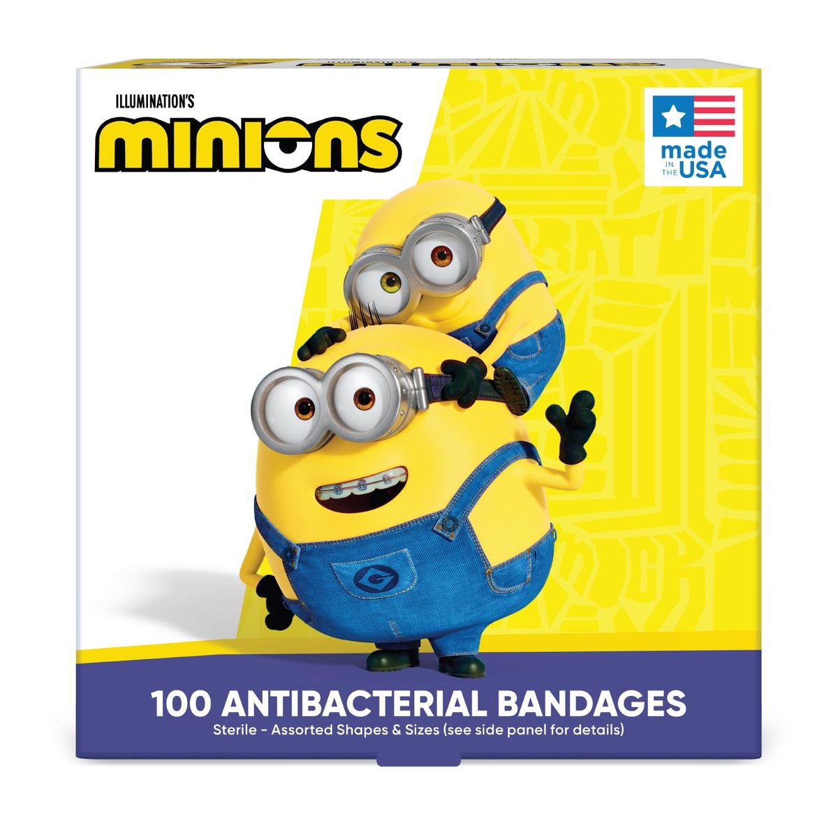 Minions Kinderpflaster, 3 verschiedene Größen, 100 Stück | Haften wie Aufkleber, flexible Wundpflaster für kleine Schnitte, Schrammen und Verbrennungen. Tolles Geschenk für Kinder.