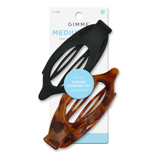 Gimme Beauty Lay Flat Curved Comfort Clip – Perfekt für Autofahrten & Kopfstützen – Starke, bruchsichere Clips für alle Haartypen – Ästhetisches, rutschfestes Haaraccessoire – Schwarz & Schildpatt (2er-Pack)