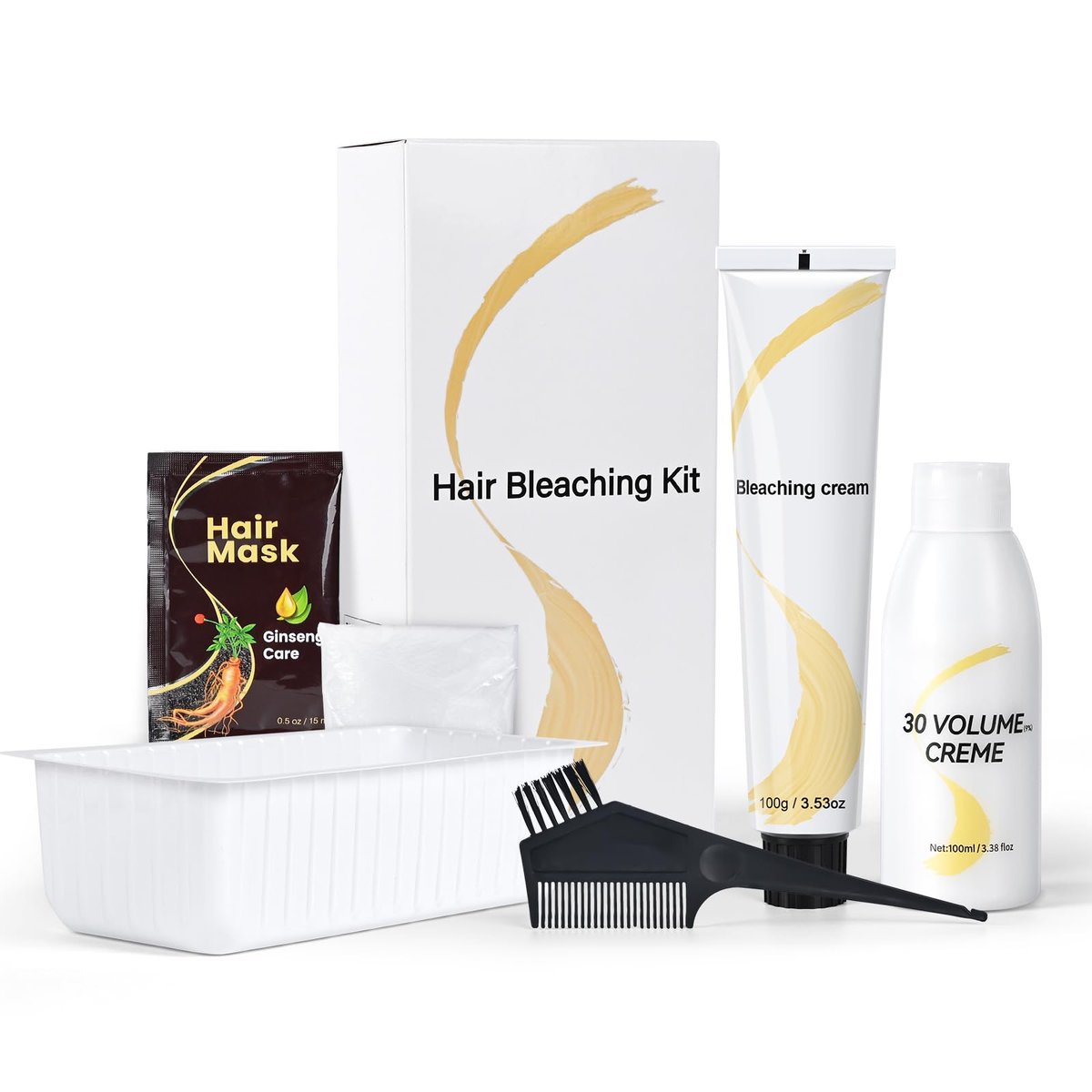 Haarbleich-Set für dunkles Haar: Aufheller-Creme mit Haarmaske – Schützt & Repariert beim Aufhellen, hellt bis zu 8 Nuancen auf, Komplettset mit Schüssel, Pinsel, Handschuhen & Haube