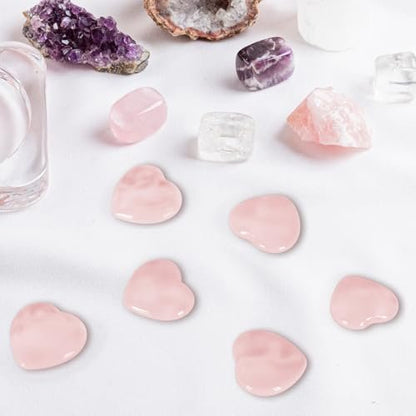 Ditind 10er-Set Rosenquarz Herz Heilsteine – Natürliche handgefertigte Edelsteine für Liebe, Energieausgleich & Meditation, Kristalle und Heilsteine für spirituelles Wachstum & Entspannung
