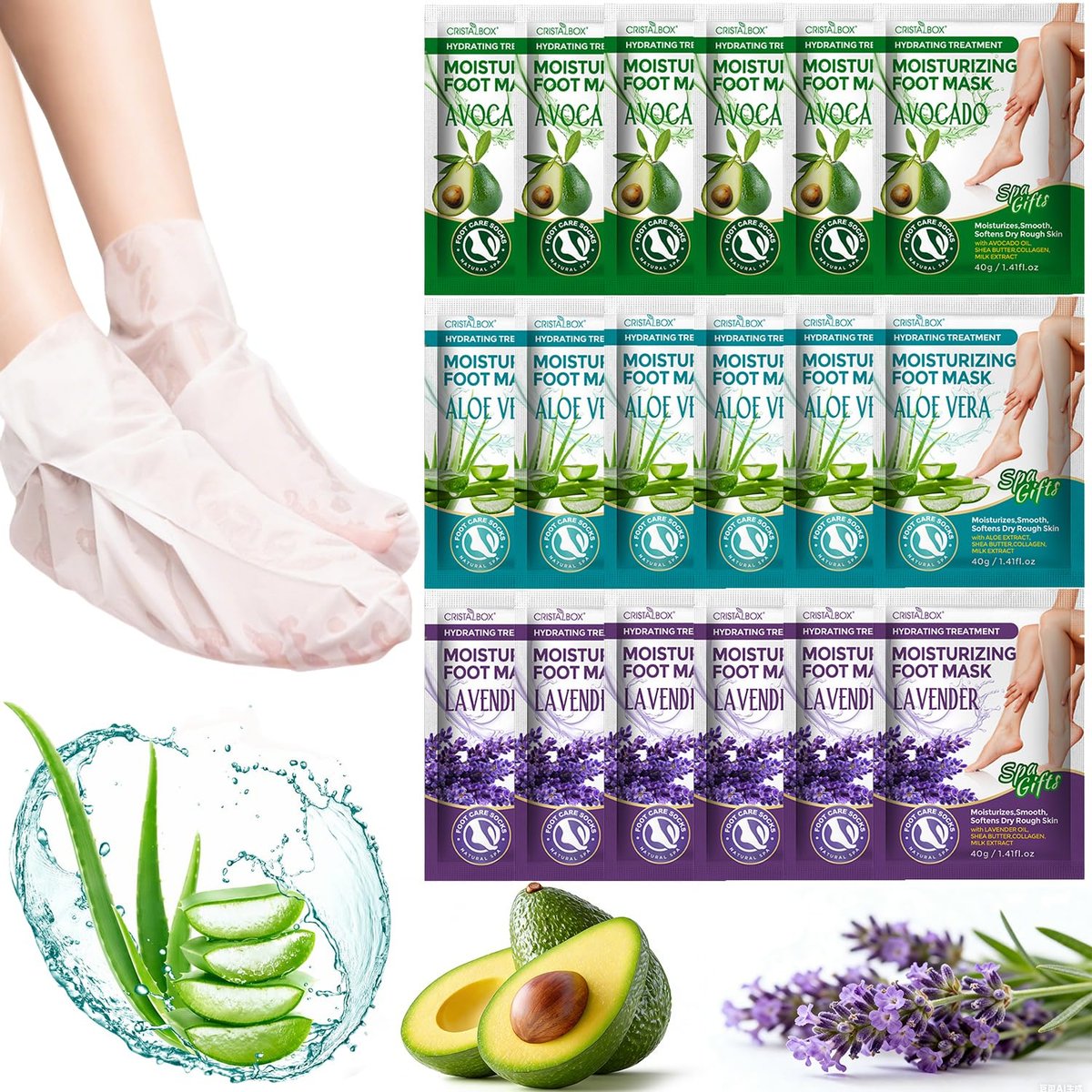 18er Pack Feuchtigkeitsspendende Fußmaske, Hydratisierende Fußmasken für trockene, rissige Füße, Feuchtigkeitsspendende Socken für weiche und geschmeidige Füße, Fußpflege-Spa-Geschenke für Frauen, Männer, Muttertag