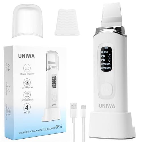 UNIWA Skin Scrubber Gesichtsspatel – Ultraschall-Gesichtsspatel Porenreiniger Blackhead Remover mit 4 Modi, LCD-Display, IPX6 wasserdicht – Weiß