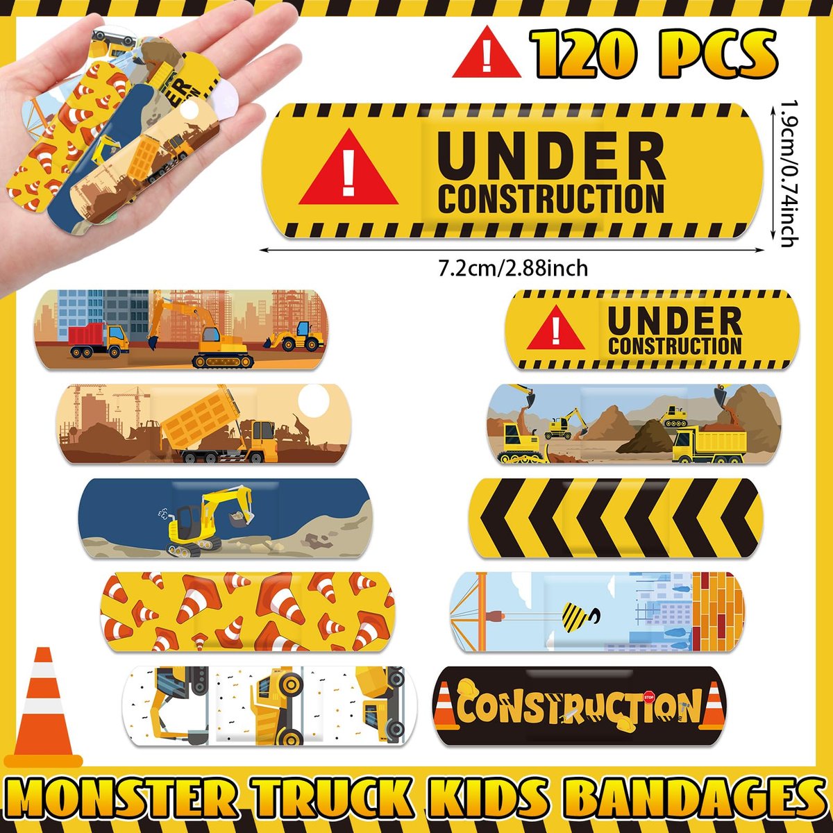 Panelee 120 Pflaster für Kinder – Baustellenfahrzeuge, Monstertrucks, wasserdicht & atmungsaktiv