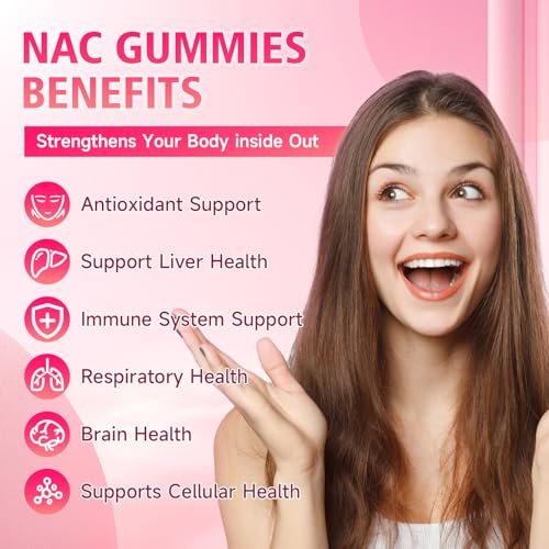 GrnLife NAC Gummis für Kinder & Erwachsene, 1000mg N-Acetylcystein Supplement, Antioxidantien & Immununterstützung, Lebergesundheit, Himbeergeschmack, 60 Stück