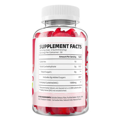 GrnLife NAC Gummis für Kinder & Erwachsene, 1000mg N-Acetylcystein Supplement, Antioxidantien & Immununterstützung, Lebergesundheit, Himbeergeschmack, 60 Stück