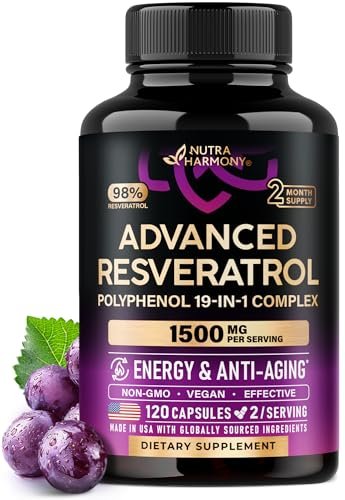 Resveratrol-Komplex 19-in-1 – Bio-Polyphenol-Komplex mit Noni, Berberin, Quercetin, Apfelessig, Acai – für Frauen & Männer – Antioxidans & Herz-Kreislauf-Unterstützung – 120 Kapseln