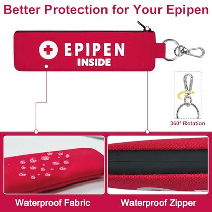 ICIMBI 2er-Pack EpiPen-Tragetasche isoliert, rot – Epipen-Halter-Tasche mit Karabiner für 1 EpiPen Asthma Allergie Medikament, Sport Outdoor Reise Epipen-Etui zum Gehen oder Laufen